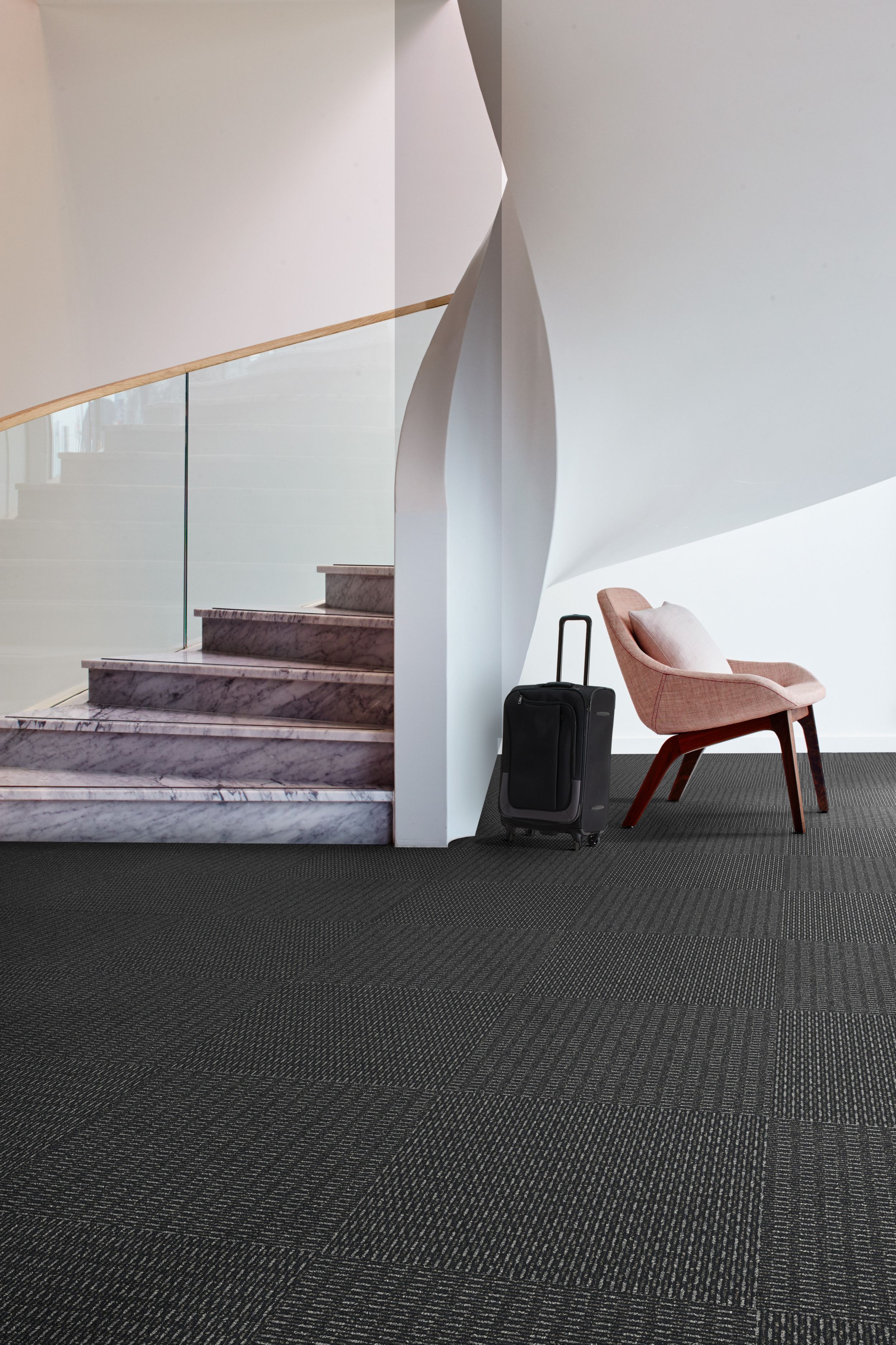 Interface SR799 carpet tile in public space with curved stairwell image number 2